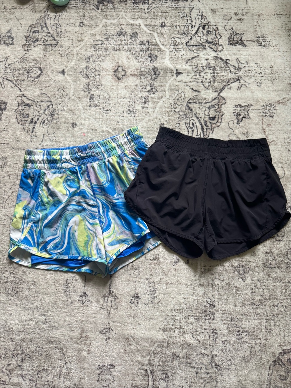 Set of 2 Women's Athletic Running Shorts - Black + Blue Swirl